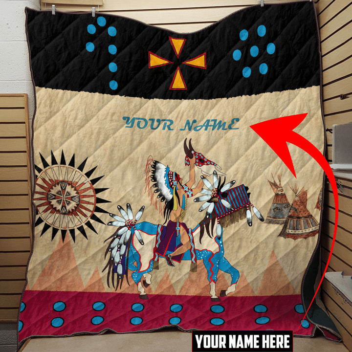 Native American Indian Horse Ledger Art Customized 3D All Over Printed Quilt - 