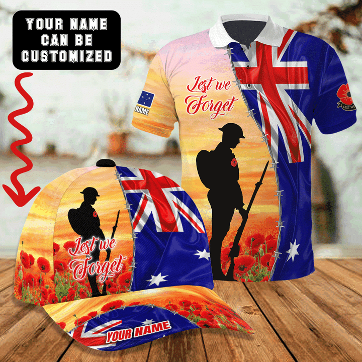 Australian Poppy Lest We Forget Customize 3D All Over Printed Polo & Baseball Cap - AM Style Design