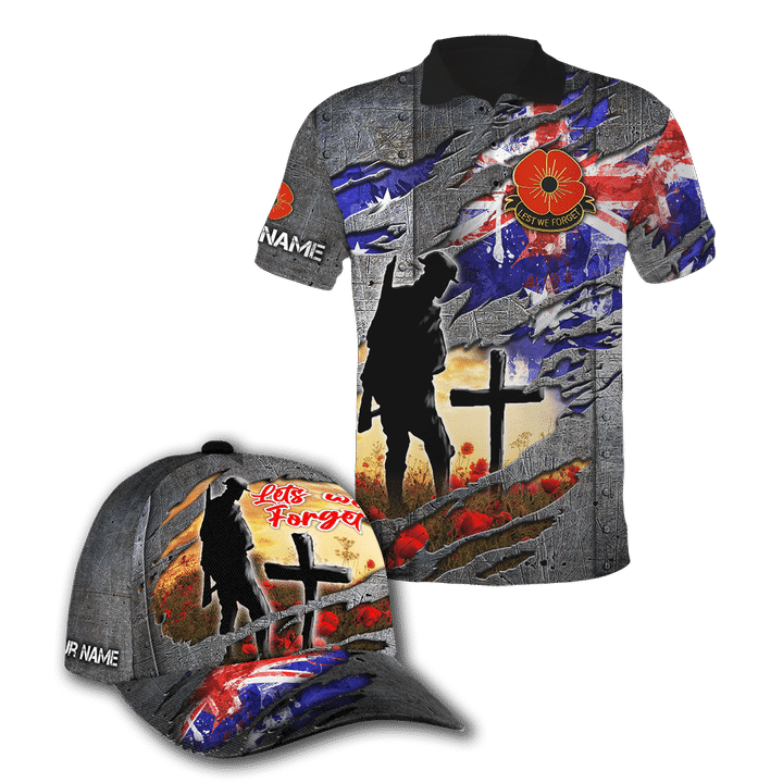 Austrailan Soldier Poppy Lest We Forget Customize 3D All Over Printed Polo & Baseball Cap - AM Style Design