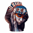 BLUE, RED AND WHITE NATIVE AMERICAN GIRL 3D HOODIE - NATIVE AMERICAN CLOTHING NVD1300 - Amaze Style™-Apparel