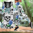 Blue Floral Skulls tanktop & legging outfit for women PL05082001 - Amaze Style™-Apparel