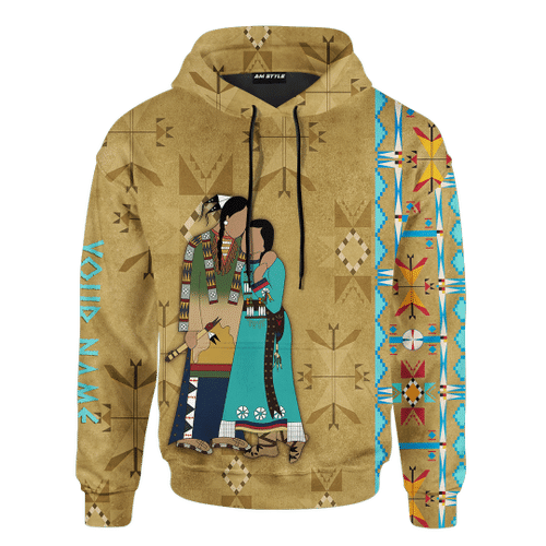 Native American Symbols Of Love Ledger Art Of A Couple In Native American Traditional Cothing Tribal Pattern Customized 3D All Over Printed Shirt - 