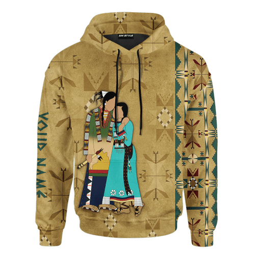 Native American Symbols Of Love Ledger Art Of A Couple In Native American Traditional Cothing Customized 3D All Over Printed Shirt - 