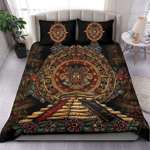 Ancient Aztec Pyramid Mix Calendar Pattern Aztec All Over Printed Bedding Set