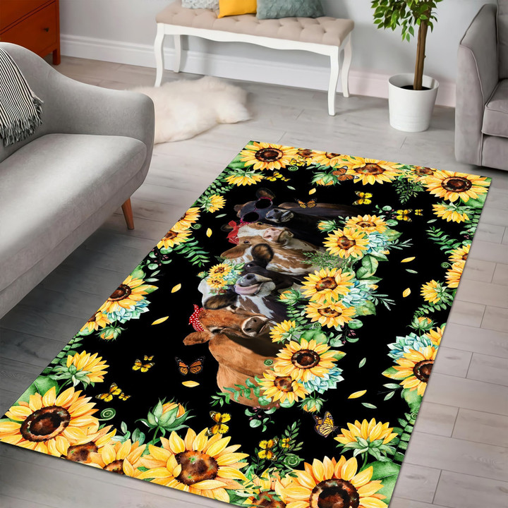 Cool Heifers And Sunflower Rug HHT19092002-MEI - Amaze Style™-Rug