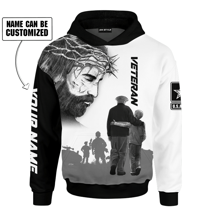 God Bless Grandpa Veteran Black And White Jesus Customized 3D All Over Printed Shirt - AM Style Design - Amaze Style™