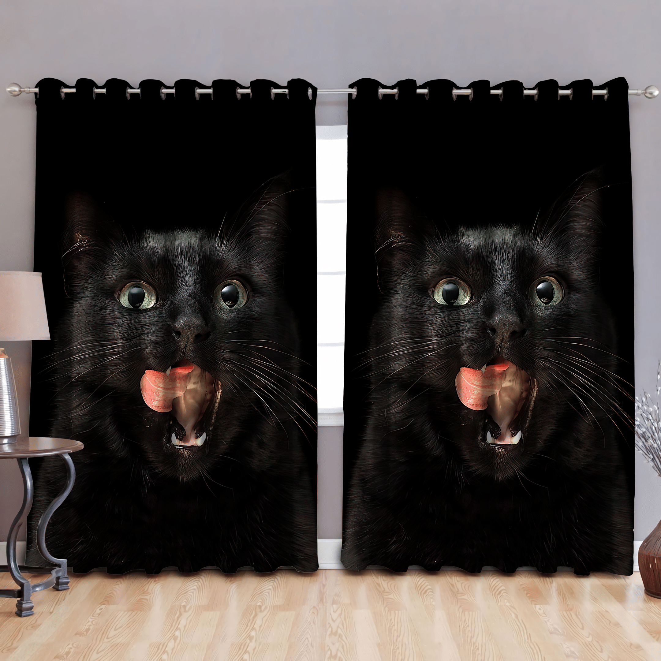 Black Cat Window Curtains MH05012001 - Amaze Style™-Curtains
