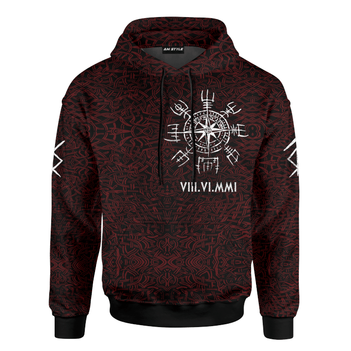 Viking Wolf And Vegvisir Tattoo Red Colour Customized 3D All Over Printed Shirt - AM Style Design - Amaze Style™