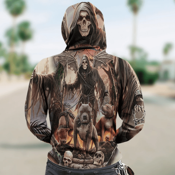 SKULL 3D ZIP HOODIE_GRIM REAPER WITH DOGS PL307 - Amaze Style™-Apparel