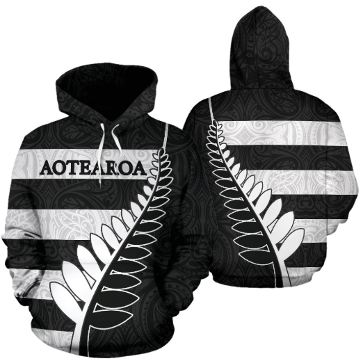 Aotearoa-New Zealand Hoodie Silver Fern - Black PL - Amaze Style™