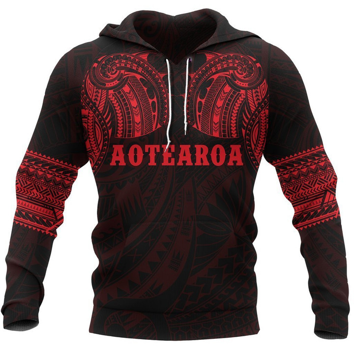 Aotearoa Maori Tattoo All Over Hoodie Red PL - Amaze Style™-Apparel