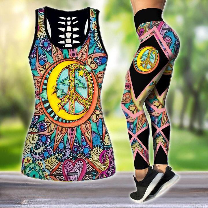 Premium Hippie Moon Peace Sign 3D Over Printed Legging & Tank Top - Amaze Style™