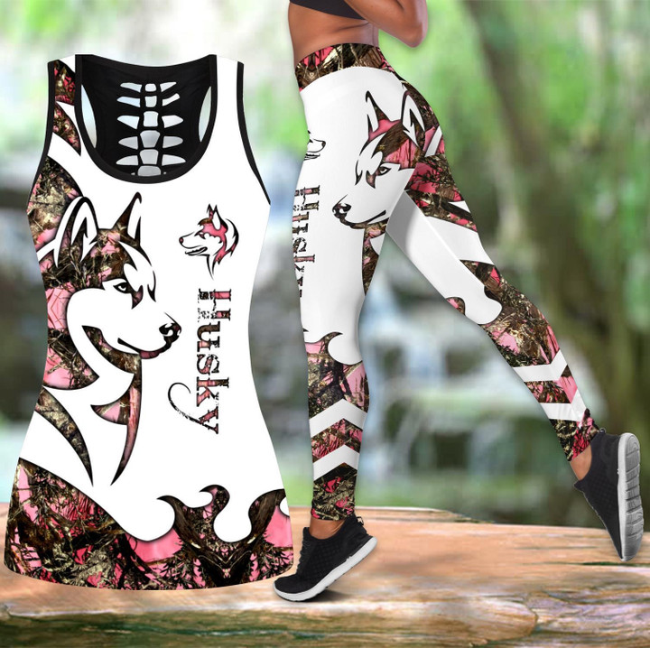 Husky Dog tattoos combo outfit legging + hollow tank for women PL - Amaze Style™-Apparel