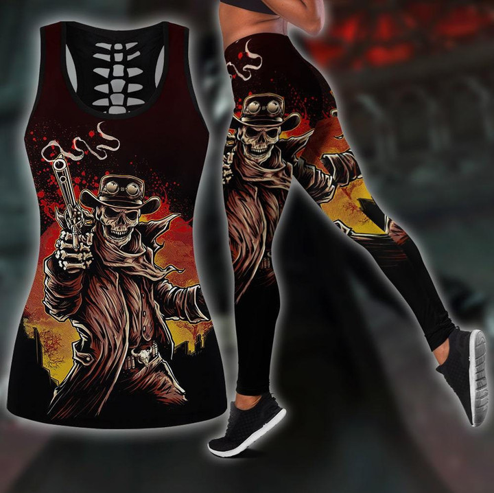 Cowboy Skeleton legging + hollow tank combo outfit PL18082003 - Amaze Style™-Apparel
