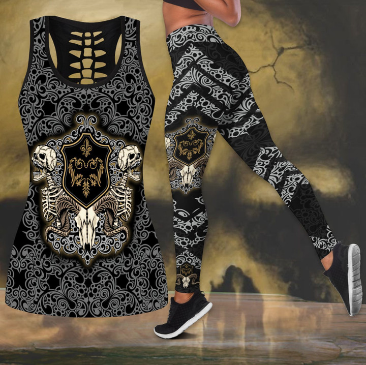 Gothic sign with skull and skeleton legging + hollow tank combo outfit - Amaze Style™-Apparel
