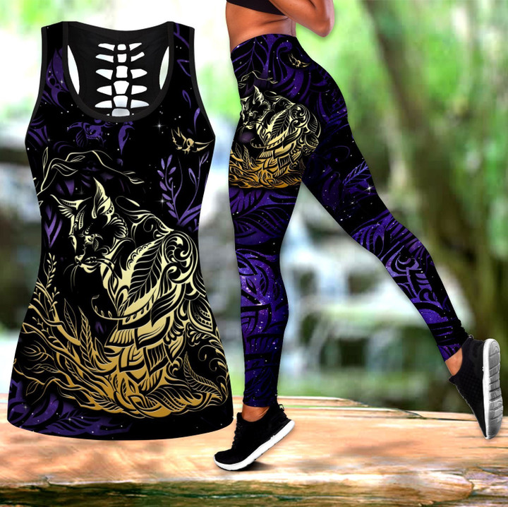 Cat tattoos combo outfit legging + hollow tank for women PL - Amaze Style™-Apparel