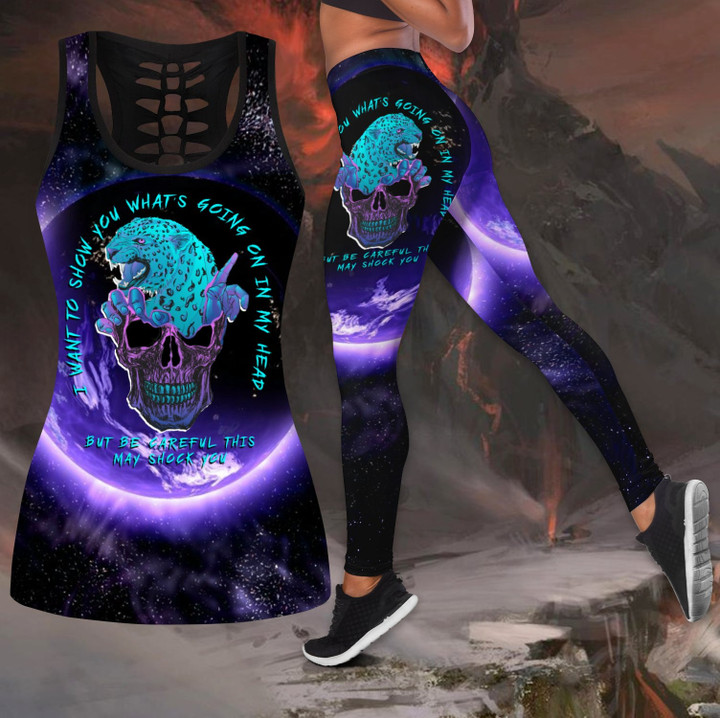 Blue Jaguar Love Skull and Tattoos tanktop & legging outfit for women - Amaze Style™-Apparel