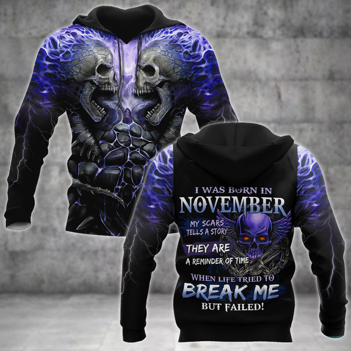 November Guy Skull 3D All Over Printed Shirts Pi24102011ST - Amaze Style™-Apparel