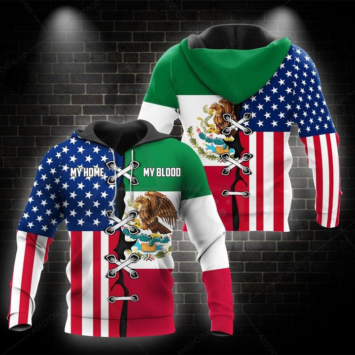 Mexico-US My Home My Blood 3D All Over Printed Shirts For Men and Women TA062201 - Amaze Style™-Apparel
