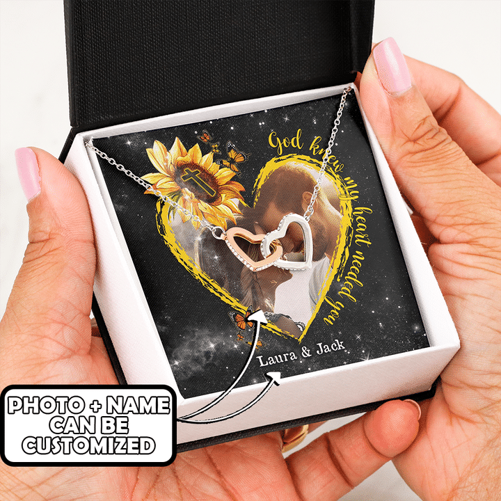 God Knew My Heart Needed You Jesus Valentine Heart Sunflower Customized Interlocking Hearts Necklace - 