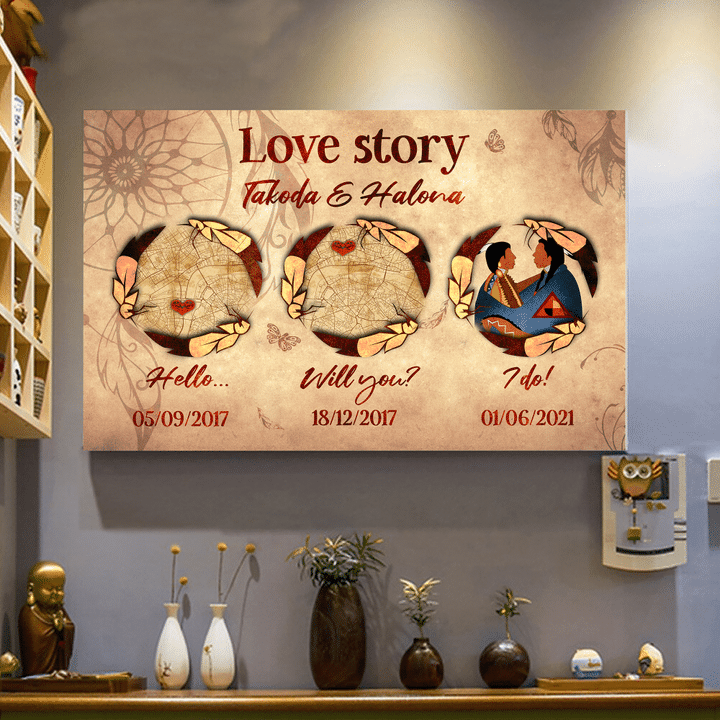 Native American Love Story Hello Will You I Do Map Native Pattern Customized 3D All Over Printed Canvas - 