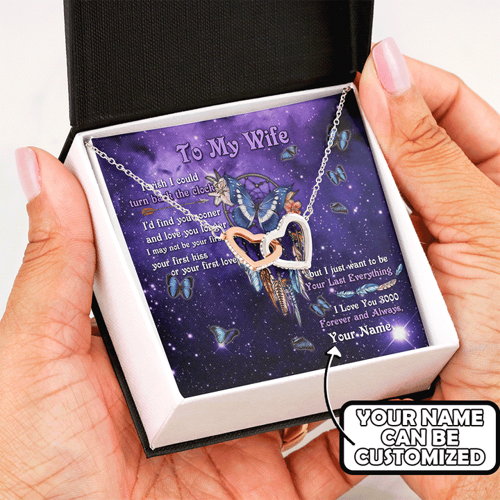 Native American Symbols Of Love To My Wife Galaxy Purple Dreamcatcher Customized Interlocking Hearts Necklace - 