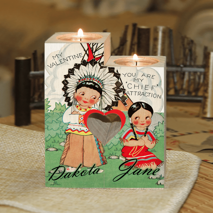 Native American Symbols Of Love You Are My Chief Attraction Vintage Valentines Customized Couple Candle Holder - 