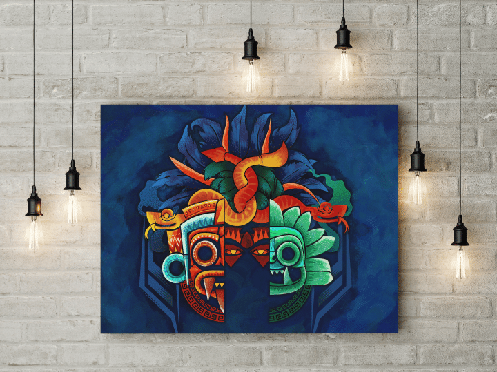 Aztec Tezcatlipoca Quetzalcoatl Deities Mural Art 3D All Over Printed Canvas - 