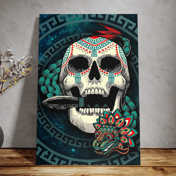 Quetzalcoatl Skull Maya Aztec Calendar 3D All Over Printed Canvas - 