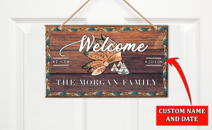 Welcome To Our Home War Bonnet And Teepee With Native American Tribal Pattern Customized 3D All Over Printed Wood Pallet Sign - 