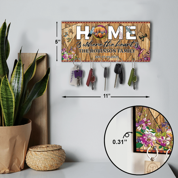 Home Is Where The Heart Is Native American Teepee Hummingbird Pacific Northwest Style Customized 3D All Overprinted Wooden Key Holder - 