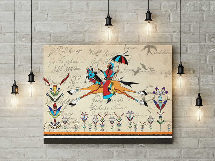 Native American Indian Horse Spirit Horse Ledger Art War Woman And Horse 3D All Over Printed Canvas - 