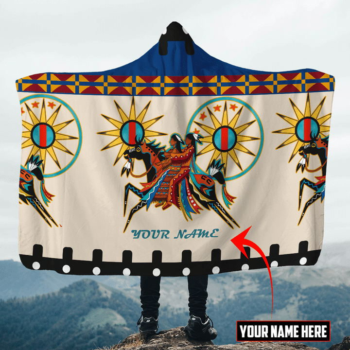 Native American Indian Horse Plains Indians Ledger Art For Couple Customized 3D All Over Printed Hooded Blanket - 