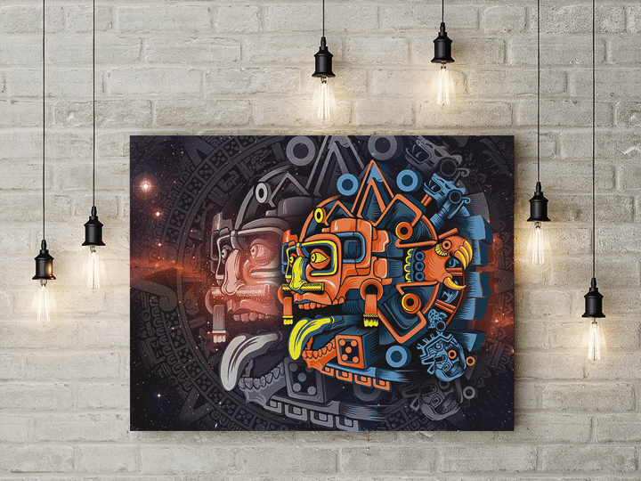 AZTEC MEXICA SUN GOD MEXICAN MURAL ART 3D ALL OVER PRINTED CANVAS - AM STYLE DESIGN