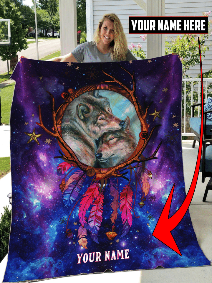 Native American Wolf Dreamcatcher Purple Galaxy Customized 3D All Over Printed Blanket - 