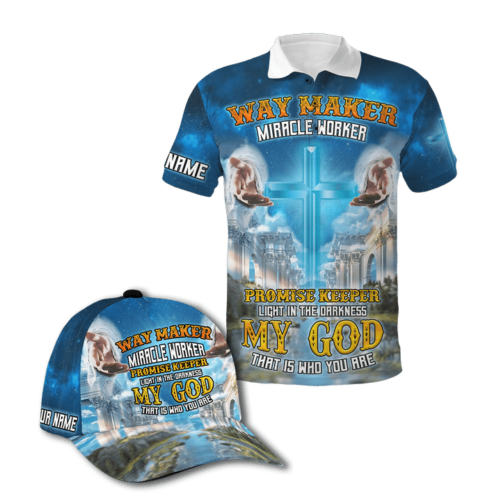 Way Maker Miracle Worker God Heaven Customized 3D All Over Printed Polo & Baseball Cap - AM Style Design