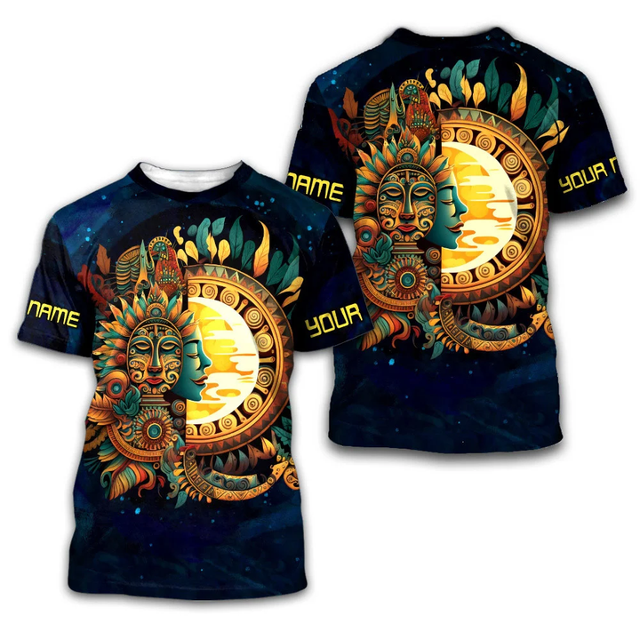 Aztec Luna Y Sol Mural Art 3D All Over Printed Shirts