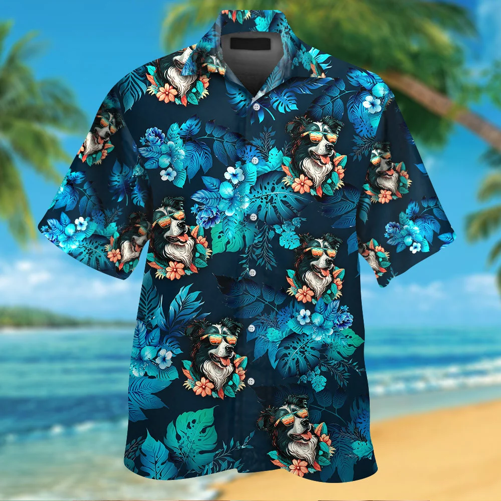 Border Collie Dog Wearing Sunglass Funny Hawaiian Shirt