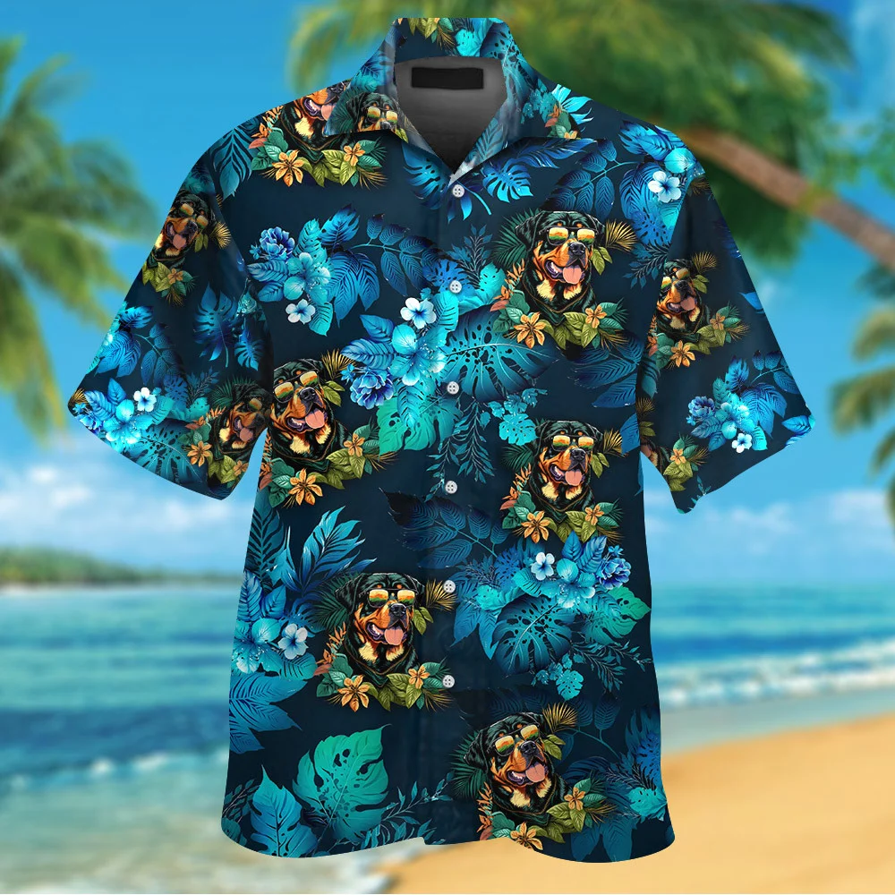 Rottweiler Dog Wearing Sunglass Funny Hawaiian Shirt