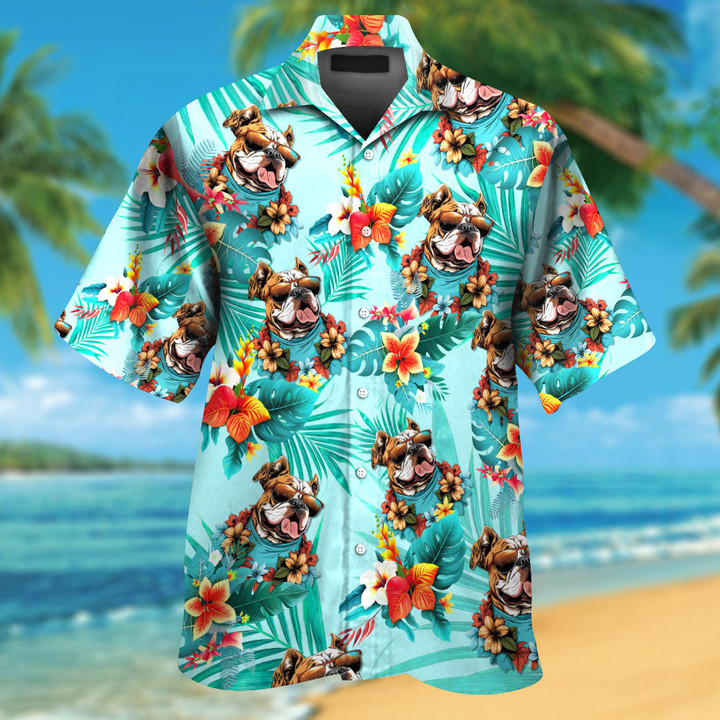 Bulldog Wearing Sunglass Funny Colorful Hawaiian Shirt