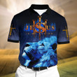 Premium Jesus Blue Lion 3D Polo All Over Printed VXK300601MT