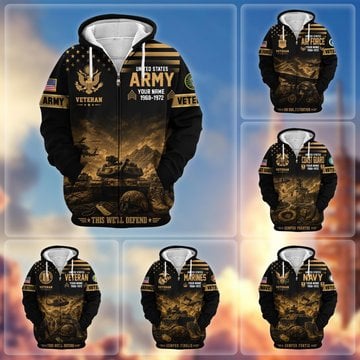 Premium Custom US Veterans Zip Up Hoodie CPHN200711, Gifts For US Veterans, Gifts For Veterans Day.