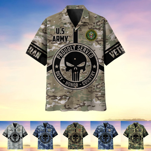 Proudly Served Punisher Skull U.S Veteran Multiservice Hawaii Shirt MH140605