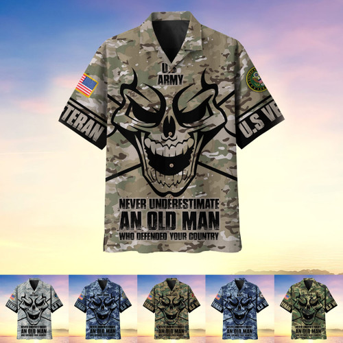 Never Underestimate An Old Man Skull US Veteran Multiservice Hawaii Shirt MH140603