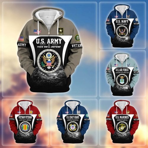 Premium US Veteran Zip Up Hoodie BTTN271022, Gifts For US Veterans, Gifts For Veterans Day.