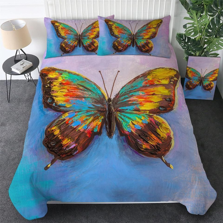 Oil Painting Of Butterfly Blue Background Bedding Set Dhc17121051Dd