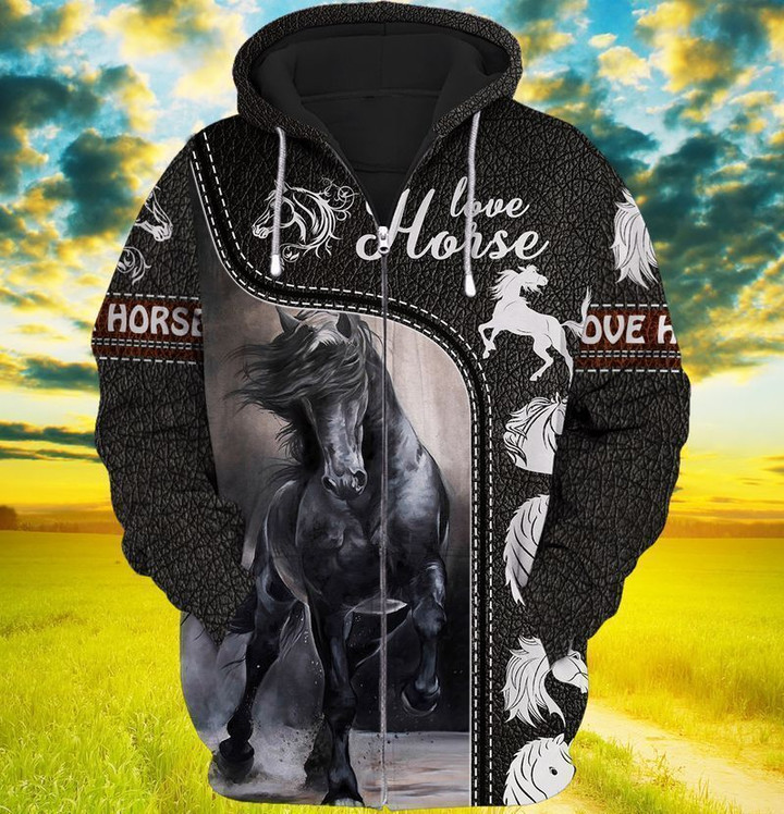 Premium Unique Black Horses Zip Hoodie Ultra Soft and Warm LTANT130301DS