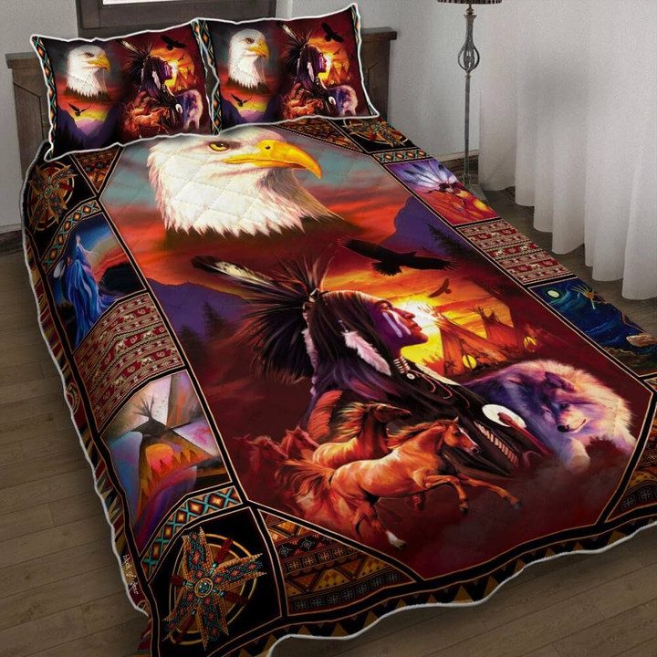 Premium Unique Native American Eagle Quilt Bedding Set Ultra Soft and Warm LTAKV240302DS
