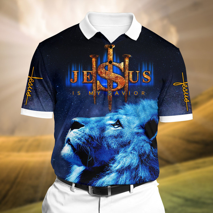 Premium Jesus Blue Lion 3D Polo All Over Printed VXK300601MT