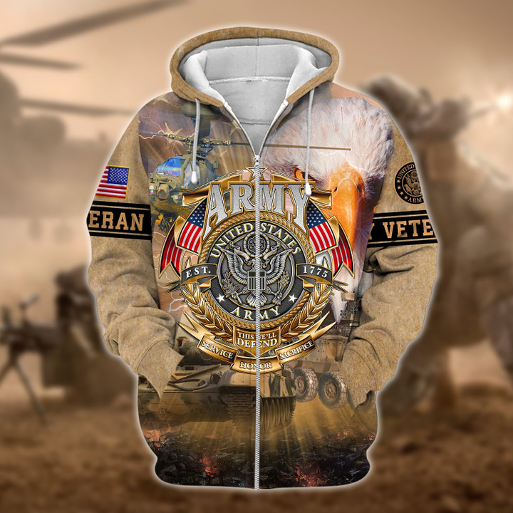Proud To Be An American U.S. Army Veteran Zip Hoodie PVC111101